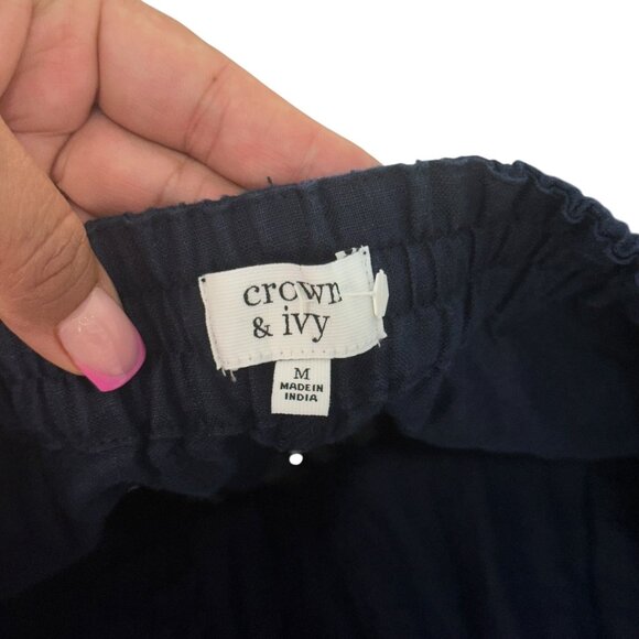 Crown & Ivy Women Pull On 100% Linen Navy Blue Wide-Leg Pants Size M Woven Knit - Picture 3 of 15